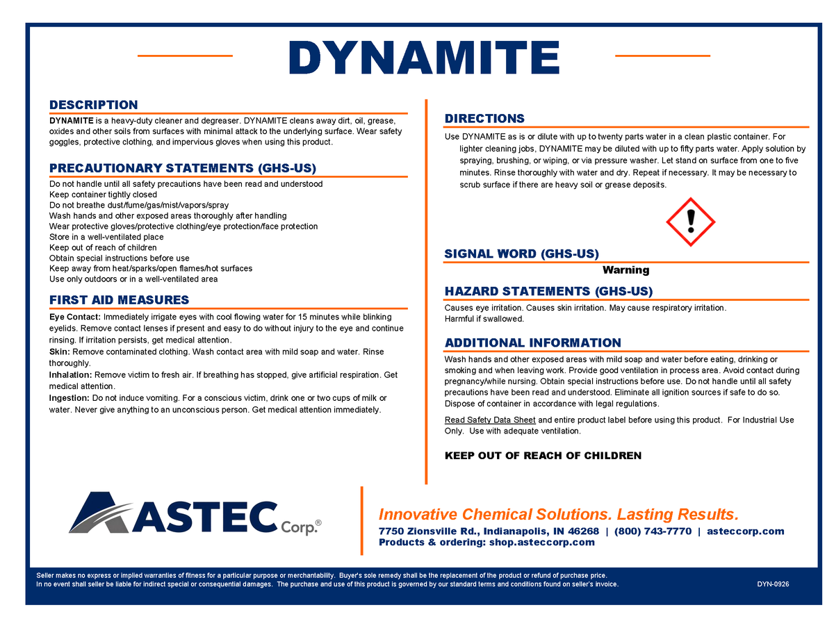 Astec Dynamite heavy-duty industrial cleaner and degreaser product label