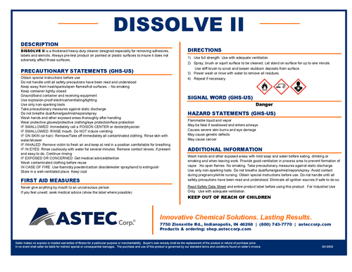 Astec Dissolve II adhesive and coating remover product label