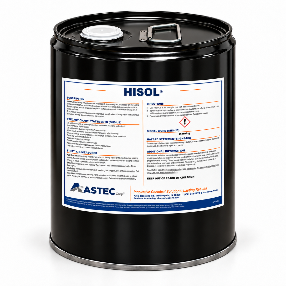 Astec HiSol® high-flash asphalt extraction solvent in 5-gallon steel pail