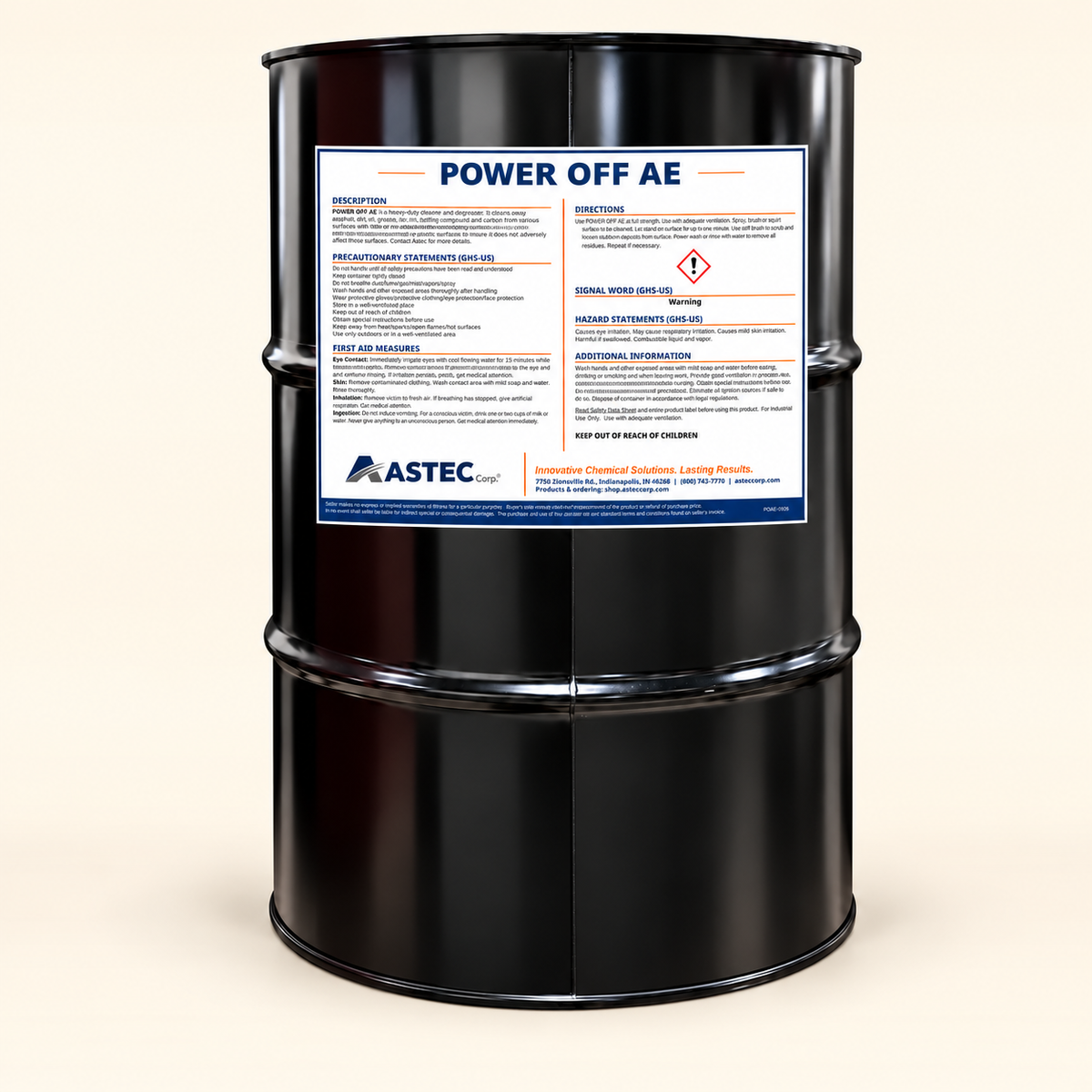 Astec Power Off AE asphalt and petroleum residue cleaner in 55-gallon drum