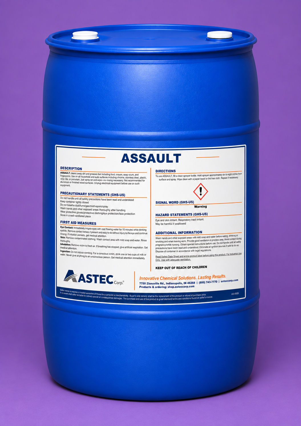 Astec Assault light-duty metal and equipment cleaner in 55-gallon drum