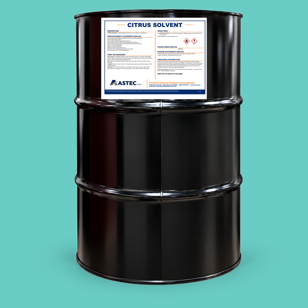 Astec Citrus Solvent high-solvency citrus cleaner and degreaser in 55-gallon drum