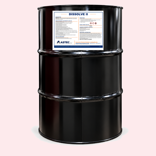 Astec Dissolve II label, adhesive and coating remover in 55-gallon drum