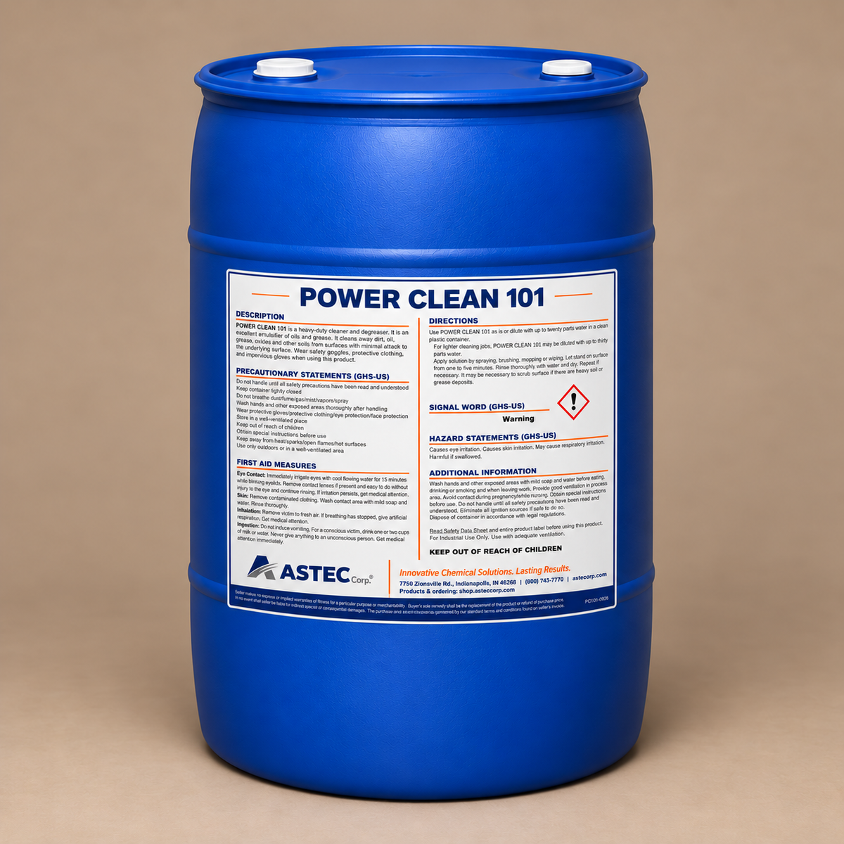 Astec Power Clean 101 heavy-duty alkaline cleaner and degreaser in 55-gallon drum
