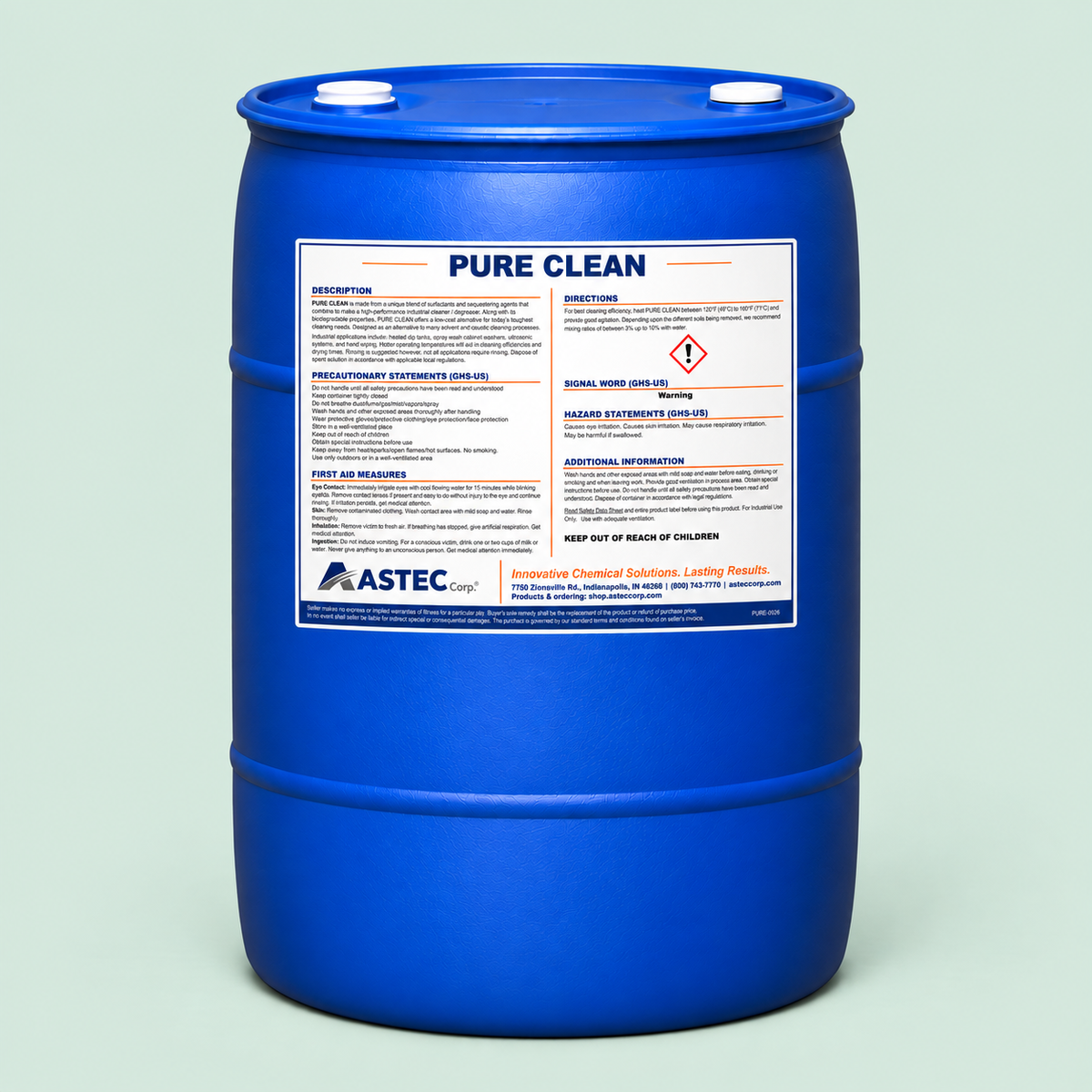 Astec Pure Clean low-foam parts and process cleaner in 55-gallon drum