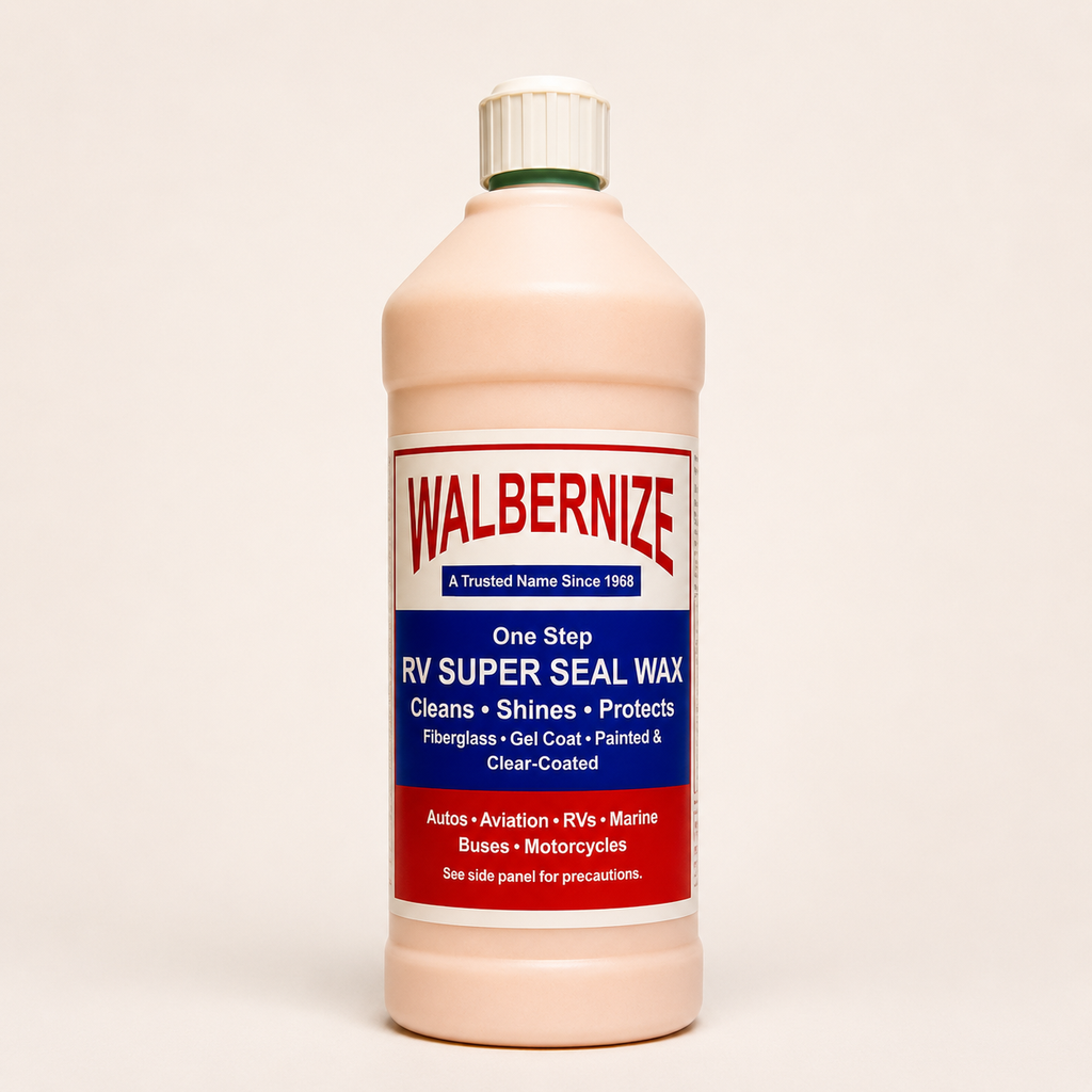Walbernize RV Super Seal Wax 1-quart bottle for clear-coated RV, marine and automotive surfaces
