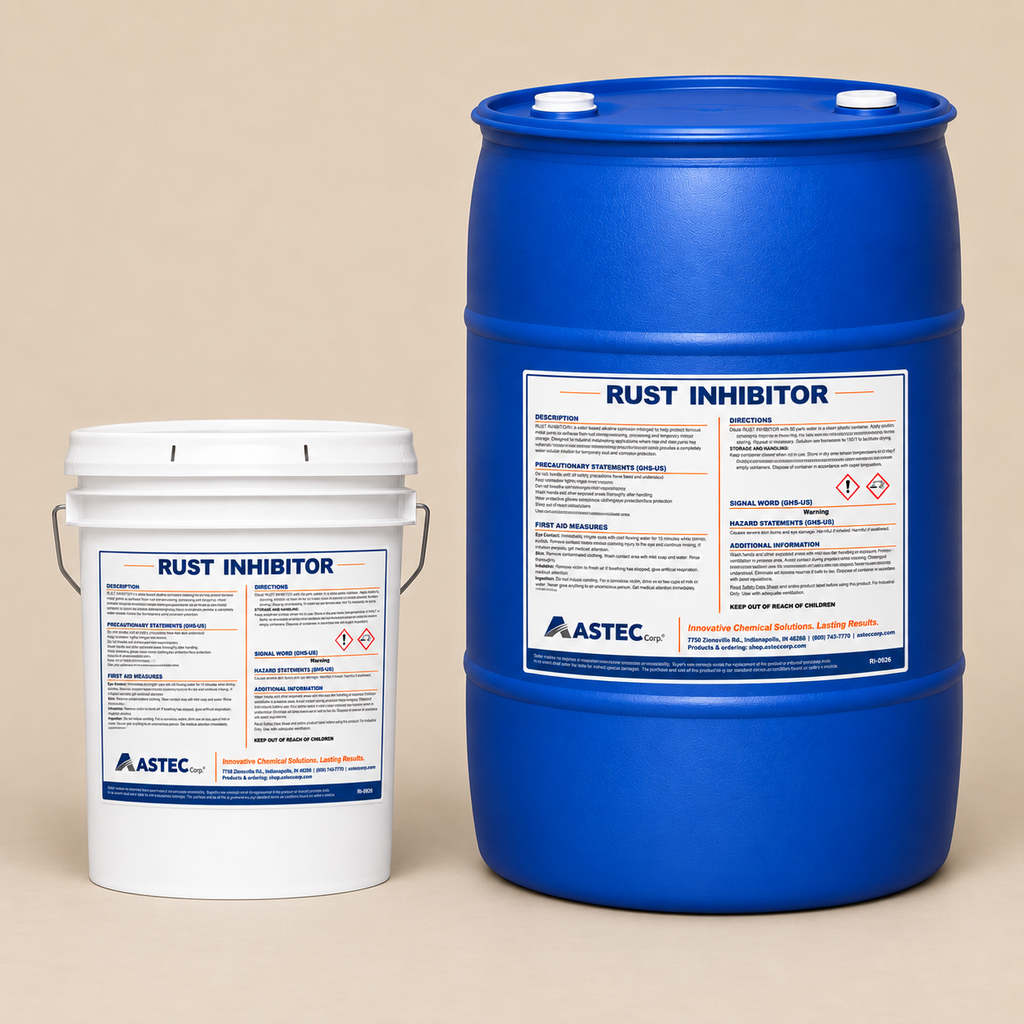 Astec Rust Inhibitor water-based corrosion protectant in 5-gallon pail and 55-gallon drum