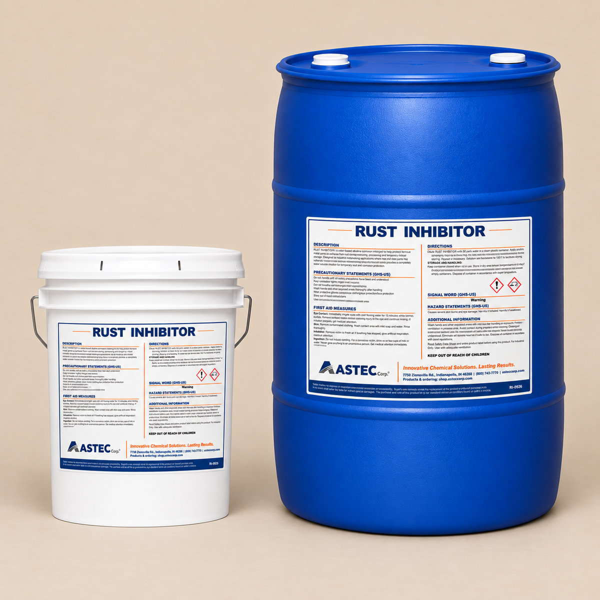 Astec Rust Inhibitor water-based corrosion protectant in 5-gallon pail and 55-gallon drum