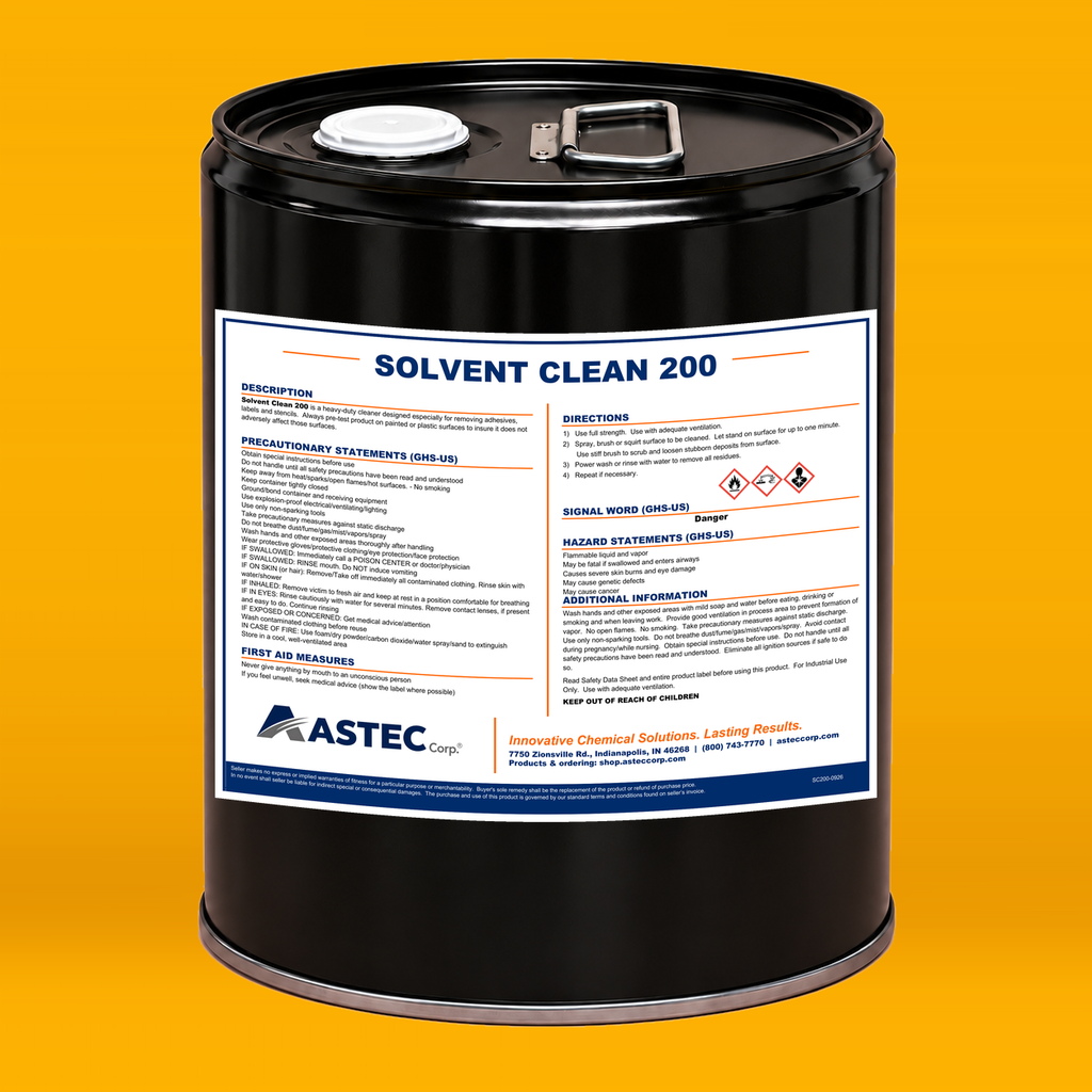 Astec Solvent Clean 200 fast-penetrating industrial solvent cleaner in 5-gallon steel pail