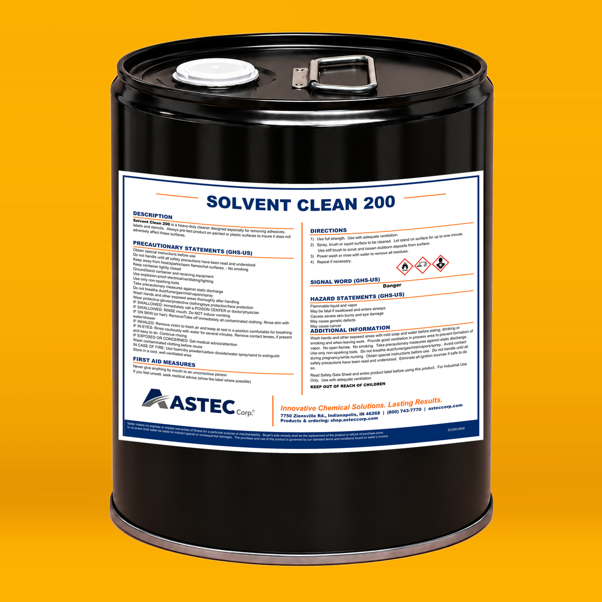 Astec Solvent Clean 200 fast-penetrating industrial solvent cleaner in 5-gallon steel pail