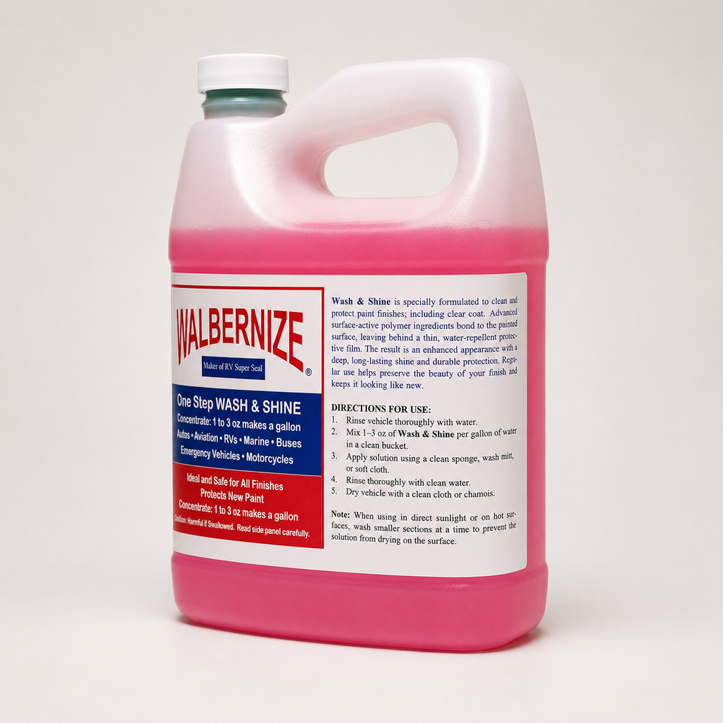 Walbernize One Step Wash & Shine 1/2 gallon bottle showing side label and product information