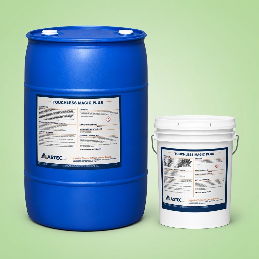 Astec Touchless Magic Plus heavy-duty equipment and fleet wash in 5-gallon pail and 55-gallon drum