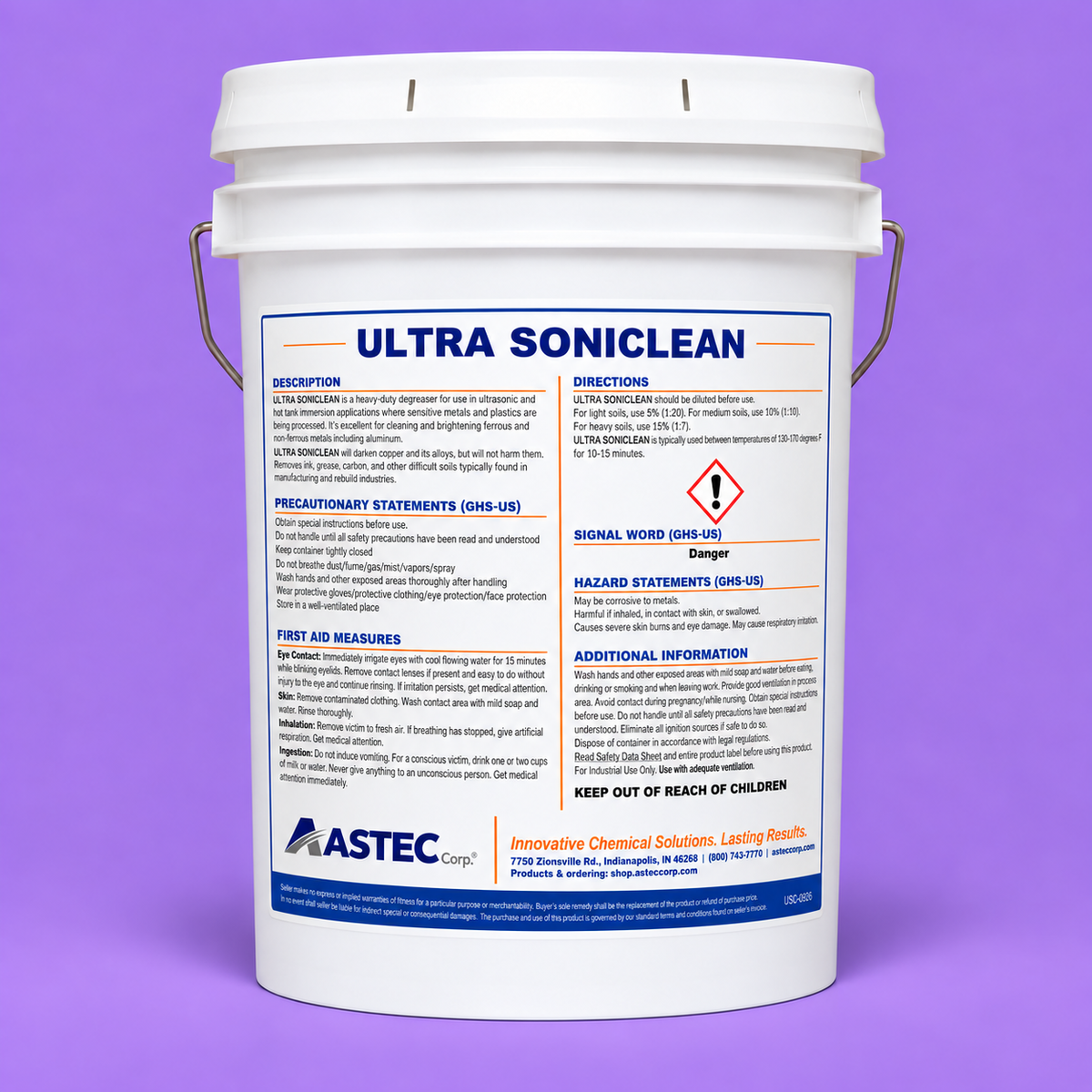Astec Ultra Soniclean concentrated ultrasonic parts washer cleaner and degreaser in 5-gallon plastic pail