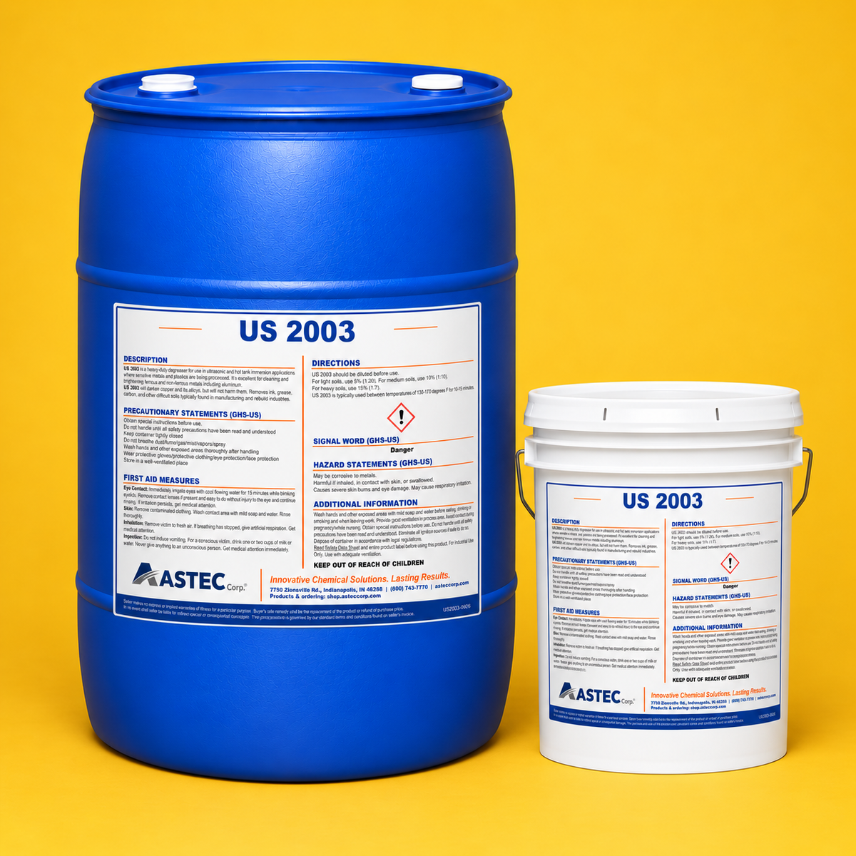 Astec US 2003 heavy-duty parts and metal cleaner and degreaser in 5-gallon pail and 55-gallon drum
